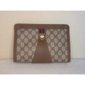 Gucci Vintage GG Supreme Clutch Pouch Web Stripe 89.01.032 Made in Italy Ophidia